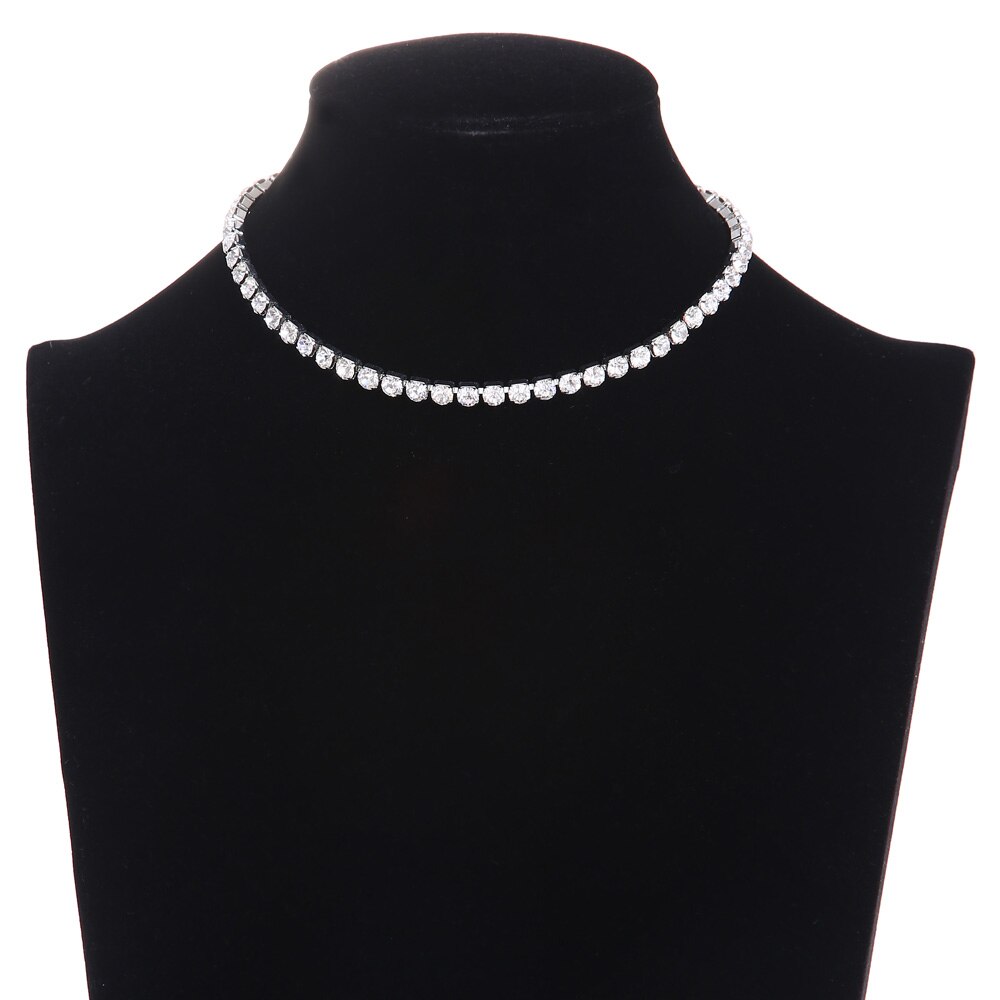 Luxe Bling Bling cristal strass collier ras du cou pour les femmes bijoux déclaration de luxe Collares bijoux: silver color