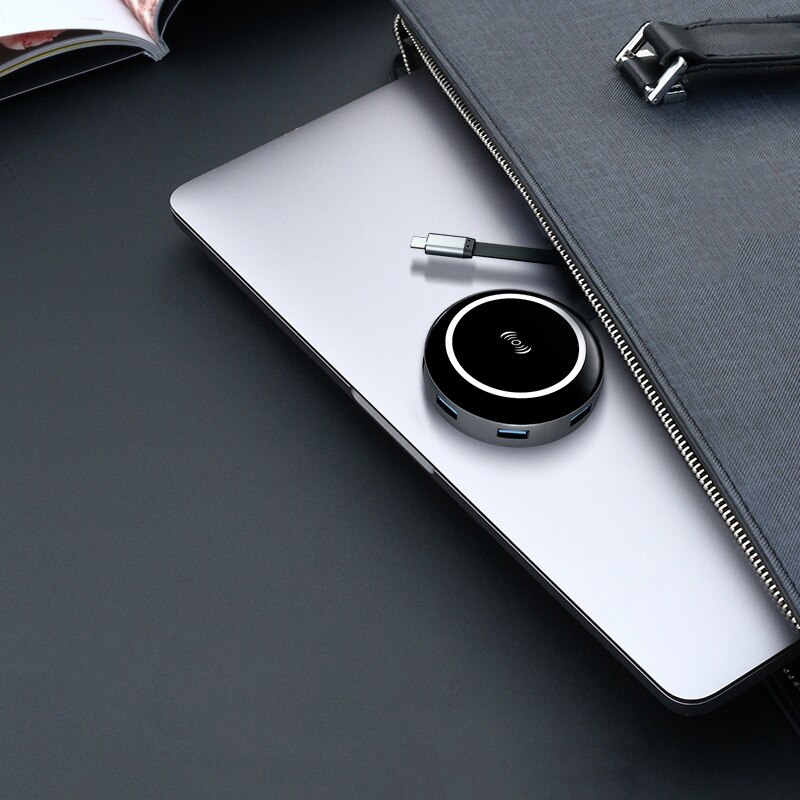 MultiFunction USB Hub Adapter 9 In1 USB C Hub Adapter Gigabit RJ45 4K HDMI QI Wireless Charger SD/TF Card Reader for