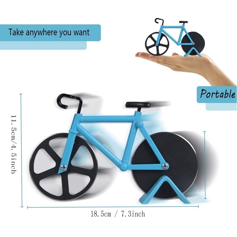 Bicycle Pizza Cutter, Bike Pizza Slicer Dual Cutting Wheels Bike Pizza Cutter Wheel with a Stand