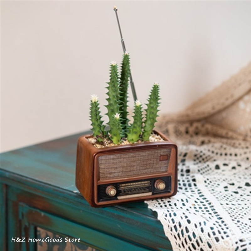 Retro radio tv-inspelare dator walkman form ornament saftiga blomkrukor för hem balkong dekoration
