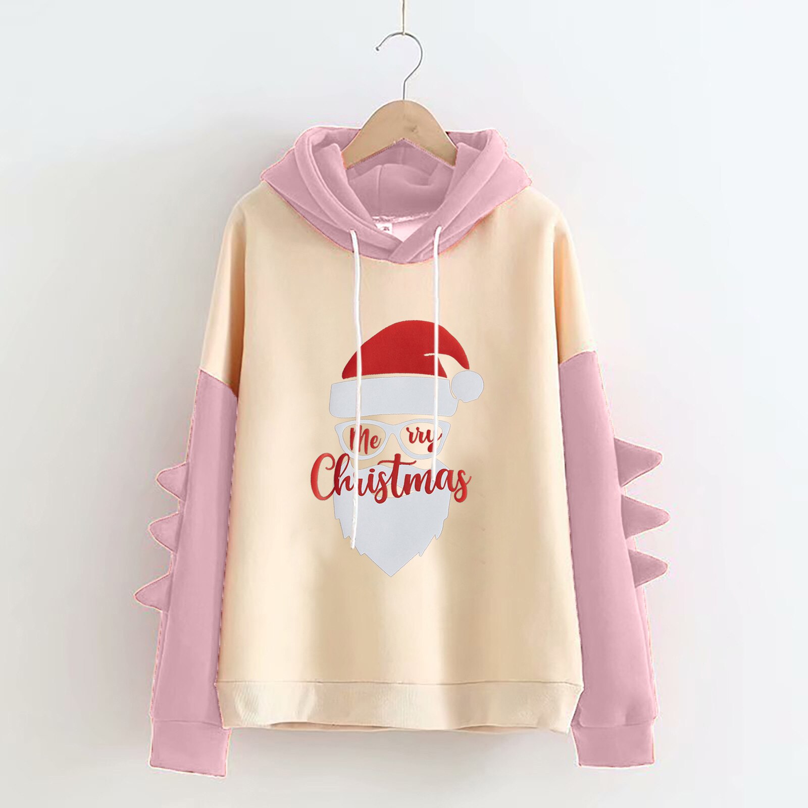 Women's Autumn Winter Leisure Christmas Letter Printing Long-sleeved Shirt Sweatshirt Top Oversized Loose Hooded Sweatshirt #K
