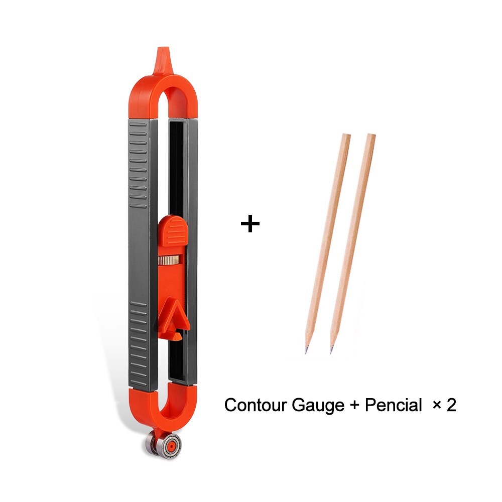 Contour Gauge With Lock Profile Scribing Ruler Precise Measure Woodworking Floor Tile Drawing Tool Metal Carpenter Gauge: With 2pcs pencil