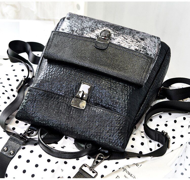 Dames microvezel synthetisch leren rugzak voor vrouwen, studenten, casual, grote capaciteit patchwork dagelijkse dagrugzak