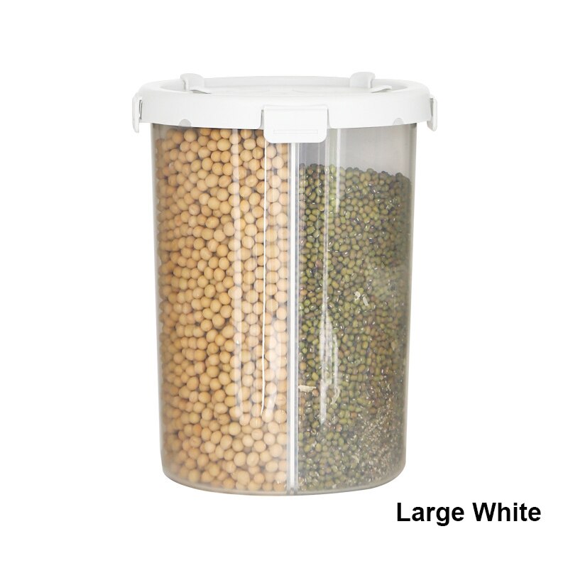 Sealed Multigrain Grain storage tank Compartment Barrel Kitchen Grain Storage Box Transparent Cereal Food Storage Containers Jar: White Large