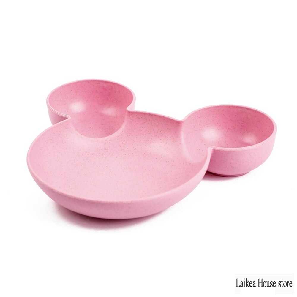 Assiette à dîner en paille pour enfants, dessin animé, vaisselle pour enfants fendue assiette à dîner, mignon et vaisselle ménagère assiette bébé assiette petit déjeuner: Rose