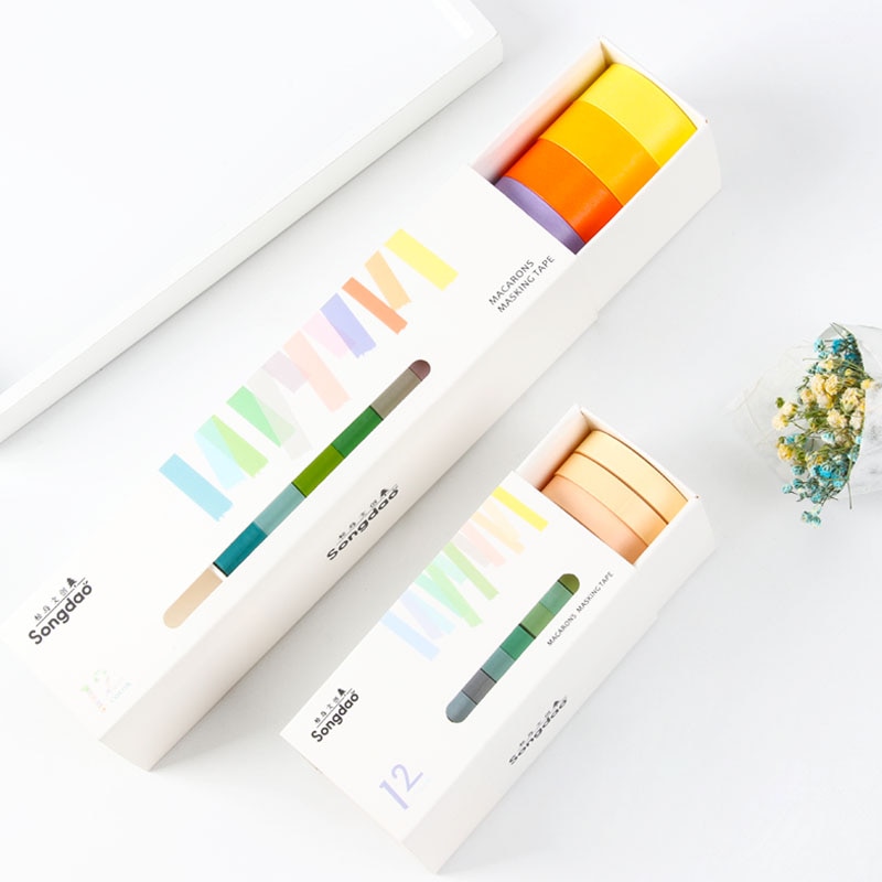 12 Uds caramelo Color Pastel Washi Tape de papel 7,5mm 15mm adhesivo cintas de enmascarar decoración pegatinas para el álbum diario de A6362