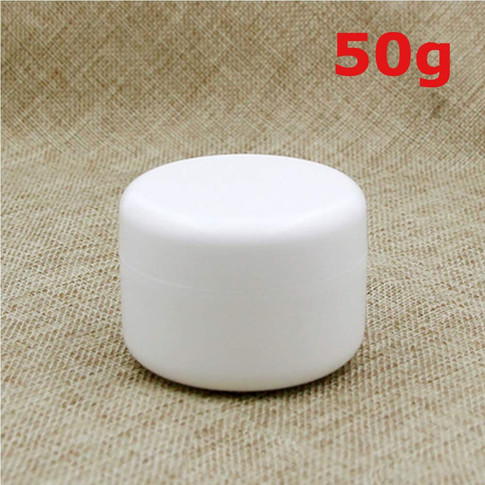 50 stk prøve tomme beholdere krukker gryder flasker med låg dækker etuier til creme lotion kosmetisk makeup olier læbepomade pigmenter: Hvid  x 50g