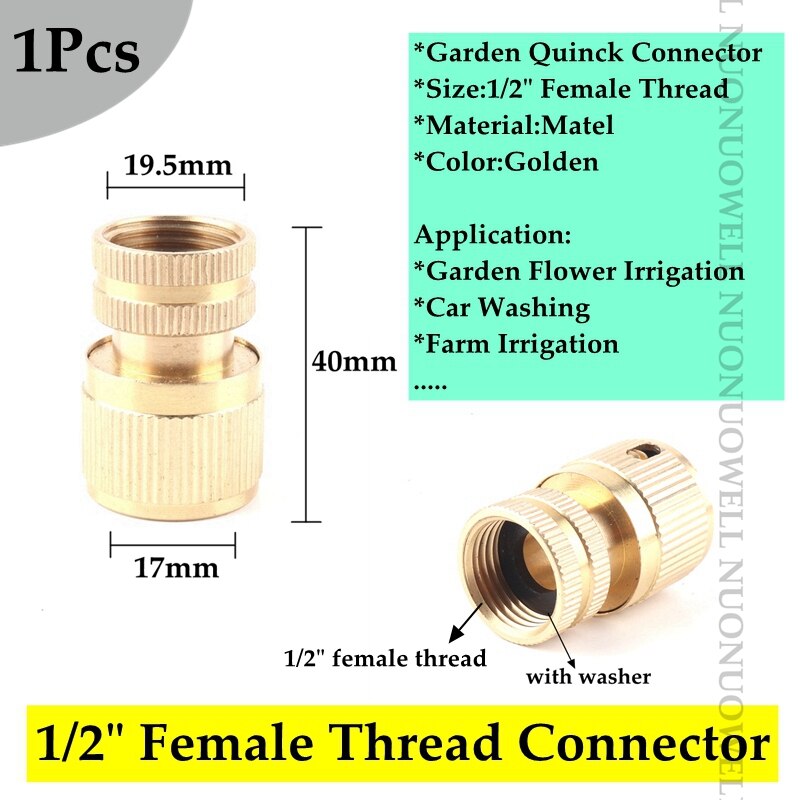 1pcs Copper Male And Female Thread Garden Quick Connector Garden Quick Tap Water Tap Adapter Connector Hose End Connector: 1l2in female