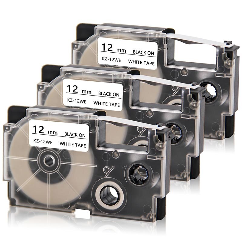 Absonic 4PCS XR-12X XR-12WE Black on Clear/White Label Tape Cartridge Compatible for Casio KL-120 KL-100 KL-820 KL-7200 Printer: 3pcs Black on White