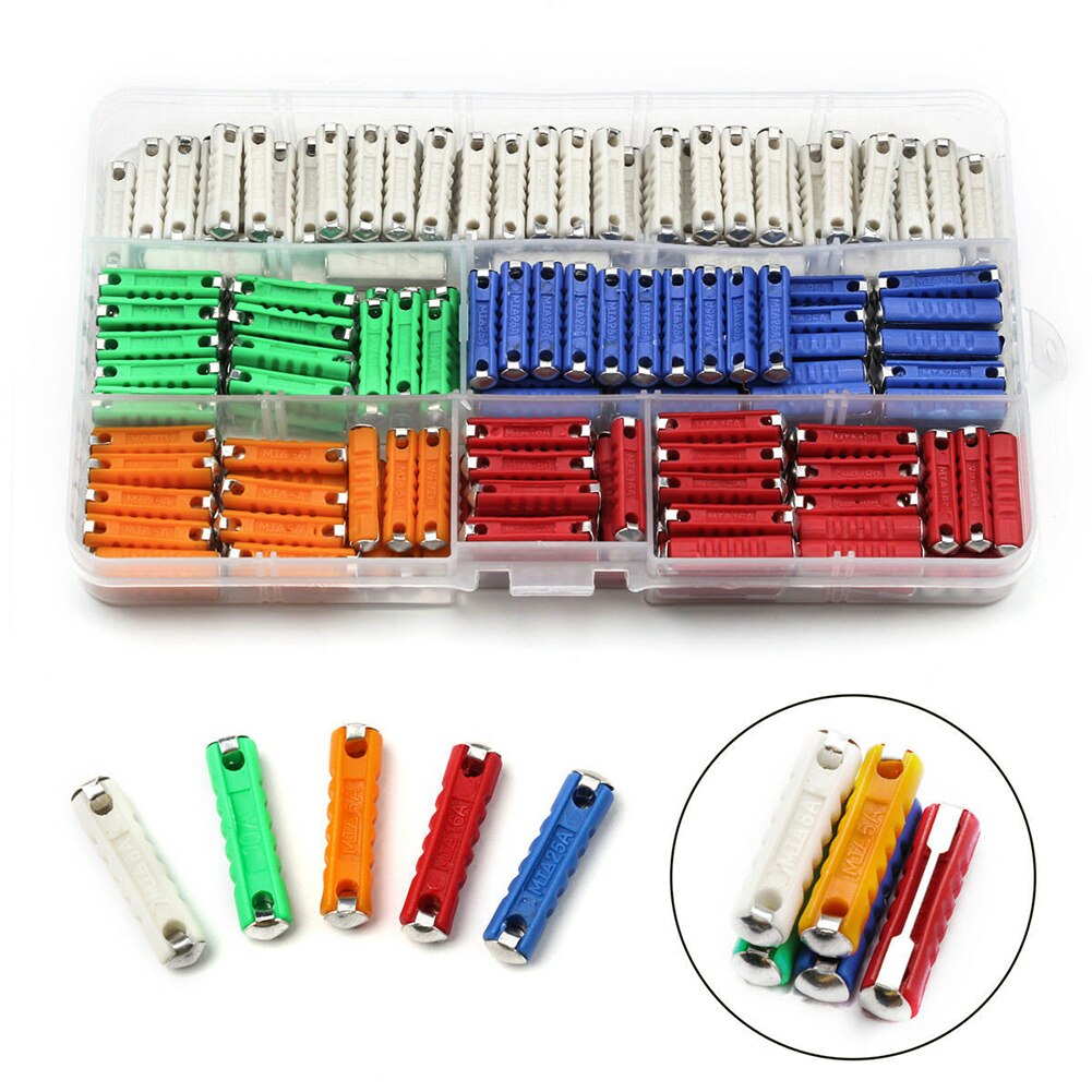 200Pcs 5A/8A/10A/16A/25A Torpedo Shape Car Vehicle Fuses Kit with Plastic Box