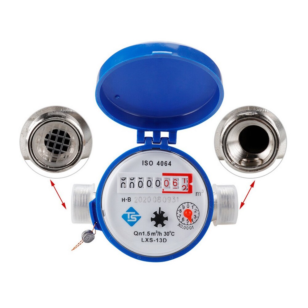 Cold Water Meter Heavy Duty Brass Flow Measure Tap Home Garden Wet Table Mechanical Rotary Pointer Counter Measuring Tools