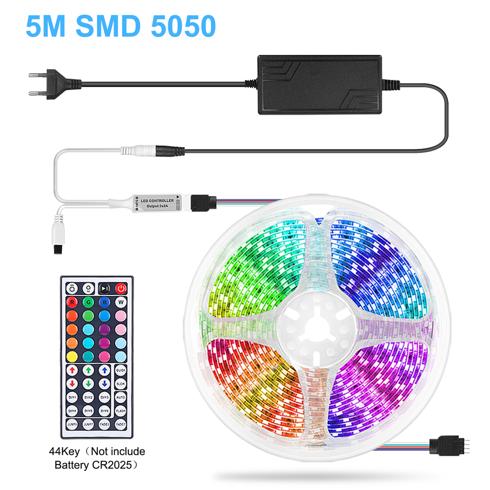 Goodland LED Strip 12V Ribbon LED Light Strip RGB Tape SMD 5050 2835 Flexible 5M 10M Diode Tape with Remote Backlight for TV: 5M 5050 44Key / Non Waterproof / US Plug
