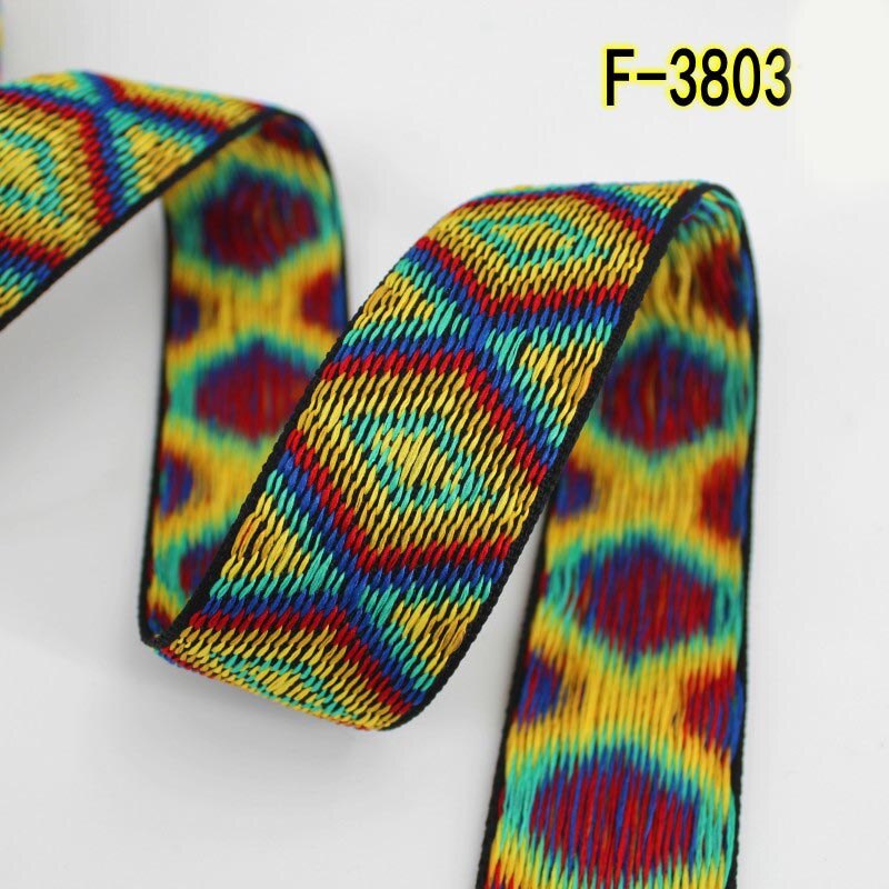Correas de Jacquard bordadas, cintas étnicas de encaje para correa de bolso, cinta de costura de encuadernación al bies, accesorios de ropa DIY, 5 metros y 38mm: F-3803