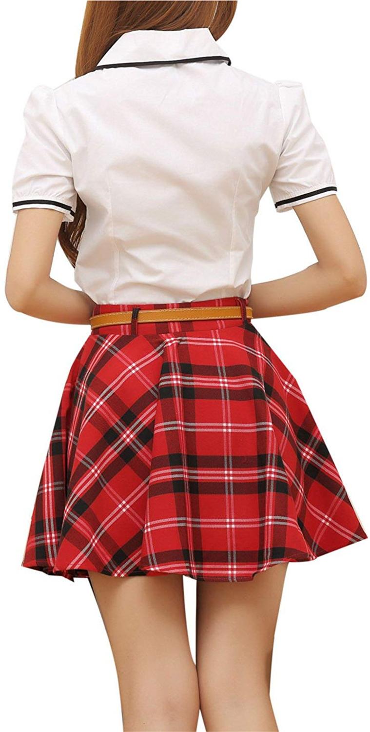 Frauen Und Mädchen Kurzarm Shirt Plaid Rock Schuluniform Plissee Mini Tartan Rock Anzug jubeln Squad Kostüm