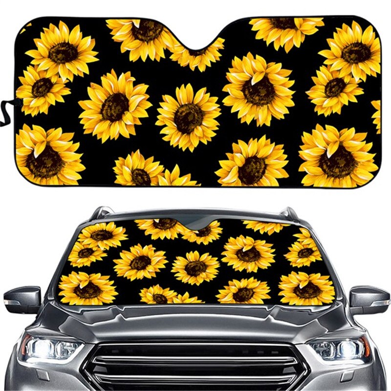 Éblouissement de soleil de bloc d'ajustement universel d'ombre de soleil automatique de tournesol jaune/UV/chaleur gardez votre couverture fraîche d'impression florale de fleur de soleil de bloqueur de voiture