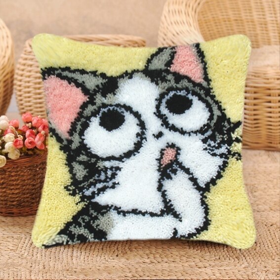 Foamiran Cat Latch Hook Kits Rug Canvas Cushion Pillowcase Latch Hook Embroidery Carpet Crocheting Unfinished ковровая вышивка: Light yellow
