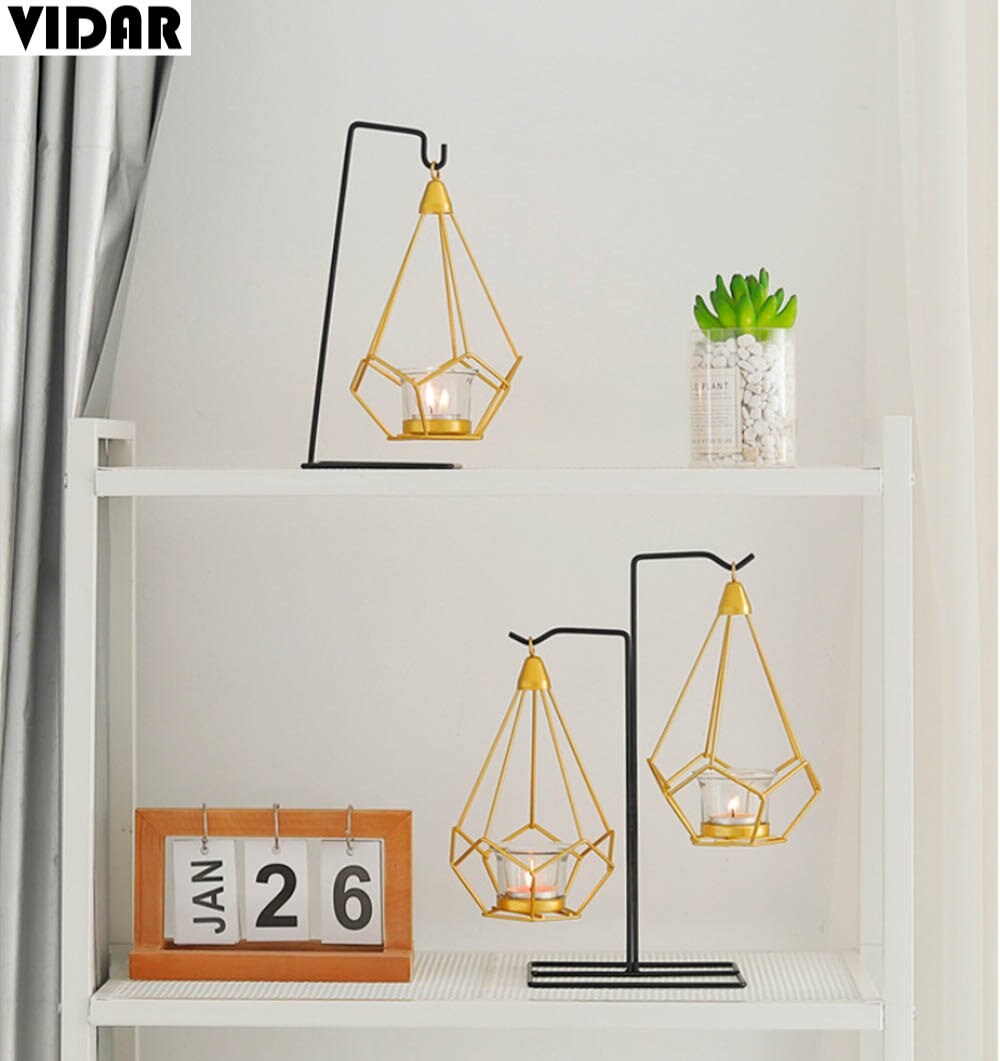 VIDAR-portavelas geométricos de hierro forjado, cesta colgante de Metal artesanal, candelabro de mesa