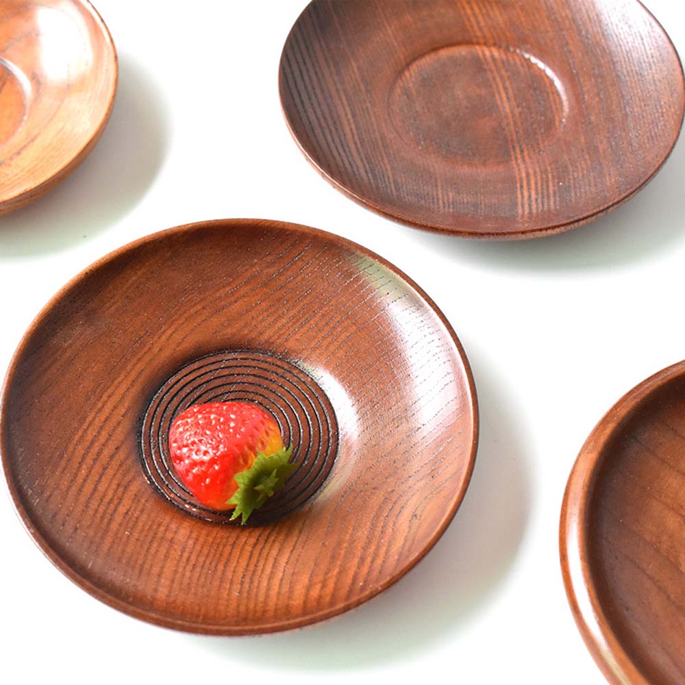 Plato de postre redondo de madera de estilo japonés, platos de fruta, platillo, bandeja de té, plato de cena de postre, suministros de vajilla para el hogar, 1 Uds.