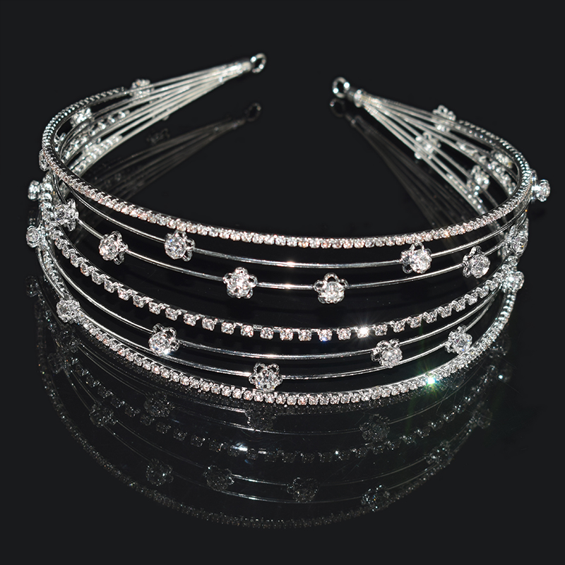 Luksusowa lśniąca ślubna kryształowa Tiara dla księżniczki na konkurs piękności Prom Rhinestone z pałąkiem na głowę cyrkon pasmo włosów akcesoria do włosów: TS-8015-Silver