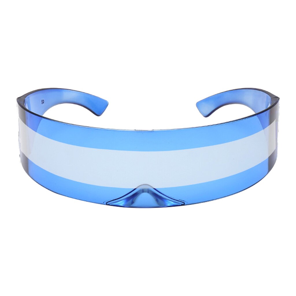 Cyclops Shield – lunettes de soleil en plastique, lentille de couleur néon, lunettes de soleil à chaîne en plastique, futuriste, verres miroir: Blue