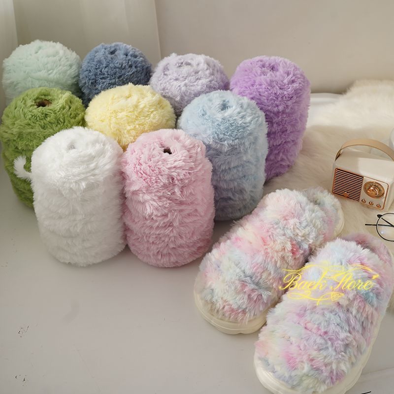 Imitation Mink Fur Yarn Hand Woven High-end DIY Hook Hat Hook Scarf Sweater Slippers Soft Fur Coarse Yarn Crochet Handmade Scarf