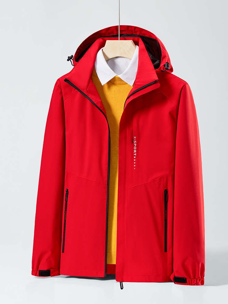 Spring Autumn Casual Jacket Men/Women Outdoor Waterproof and Windproof Hooded Windbreaker Coats: XL / Red