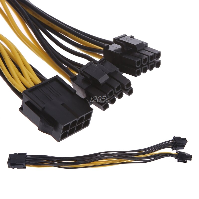 Cpu 8- pin til dobbelt pci -e 8- pin  (6p+2p)  splitter kabel strømforsyningsledning 25cm t15
