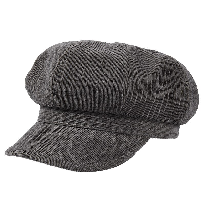 USPOP gorros de invierno gorras de pana gruesa jacquard octogonal sombreros color sólido visera vintage gorras: Gris