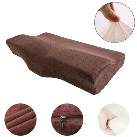 Memory Foam Bedding Pillow Neck protection Slow Rebound Memory Foam Butterfly Shaped Pillow Health Cervical Neck size in 50*30CM: Brown