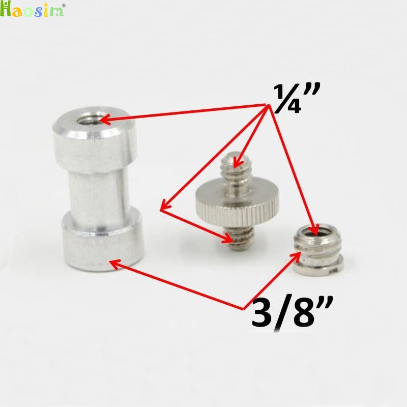 3 in 1 Chrome-plated steel 1/4" -1/4" Screw to 3/8" Spigot Stud Convert Adapter Kit for SLR Camera Tripod