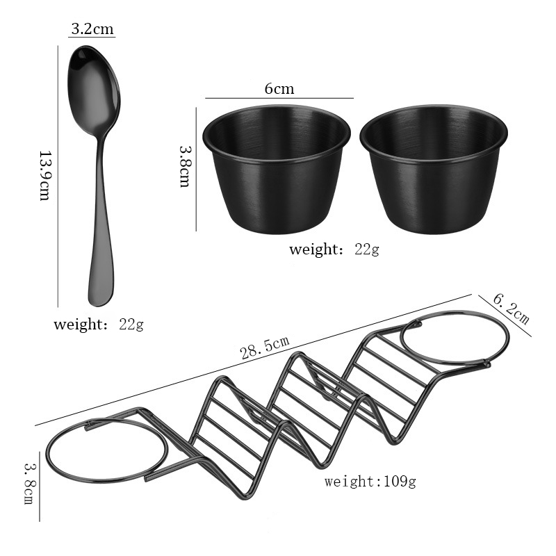 Stainless Steel Wave Shape Taco Holders Slots Kitchen Tableware Mexican Food Rack Double-Sided Seasoning Cups for Restaurant: Dark Khaki