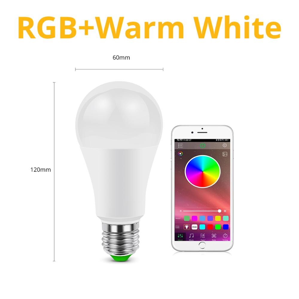 E27 85-265v smart lampe rgb 15w bluetooth 4.0 app kontrol smart pære 5w 10w rgb pære ir fjernbetjening smart home life belysning: Buletooth rgbww