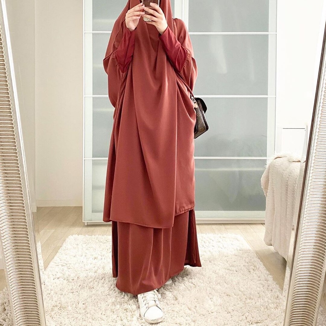 Ramadan Eid Vrouwen Gebed Kledingstuk Moslim Set 2 Stuk Bijpassende Outfit Hooded Khimar Hijab Lange Rok Abaya Jurk Islam saudi