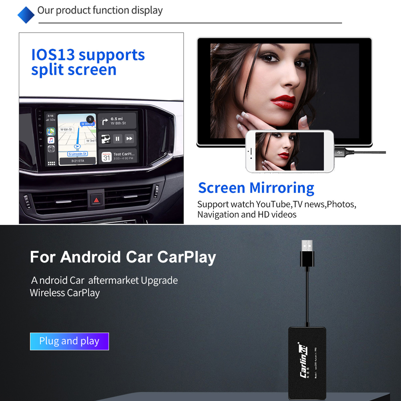 Car Navigation Wireless Bluetooth Connection For Apple Android Mobile Phone Screen Carpaly Box Car Dongle Car Wireless Activator