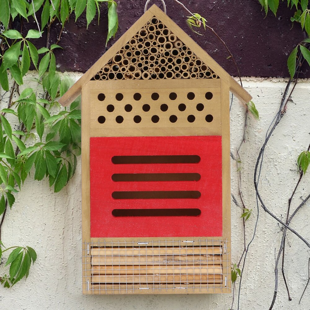 Bee House Attracts Peaceful Bee Pollinator Wooden Insect Hotel for Native Bee