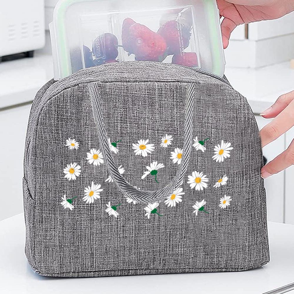 Thermal Food Picnic Lunch Box Insulated School Child Food Bag Tote Lunch Bags for Work Daisy Pattern Cooler Bag for Women: SKY BLUE