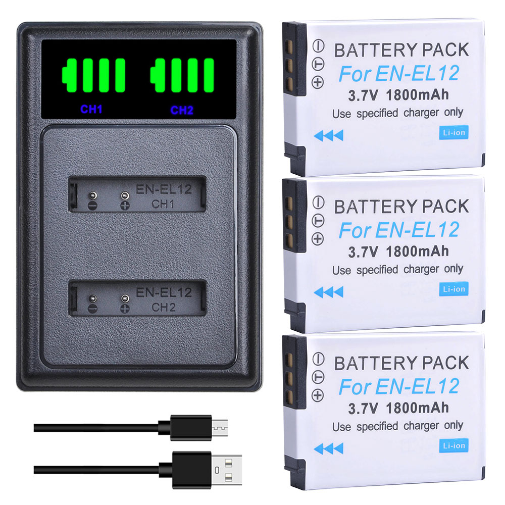 Batería EN-EL12 ENEL12 + cargador con puerto tipo C para Nikon Coolpix S9700 S9500 S9400 S9300 S9100 S8200: Rosa