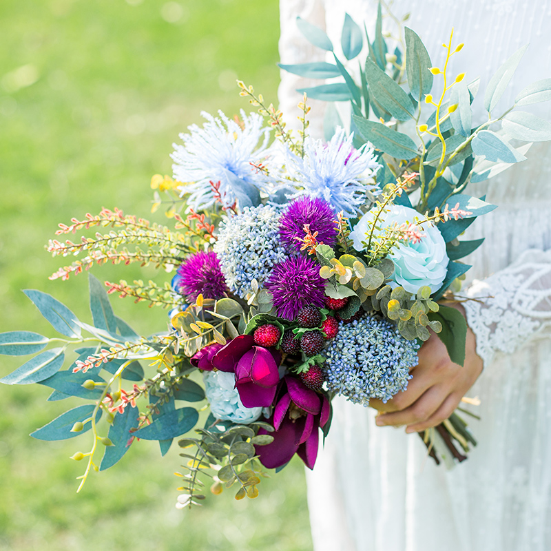 JaneVini Wedding Boeket Handgemaakte Zijden Rozen Hortensia Paars Blauw Bloemen Bridal Hold Boeket Bruiloft Accessoires