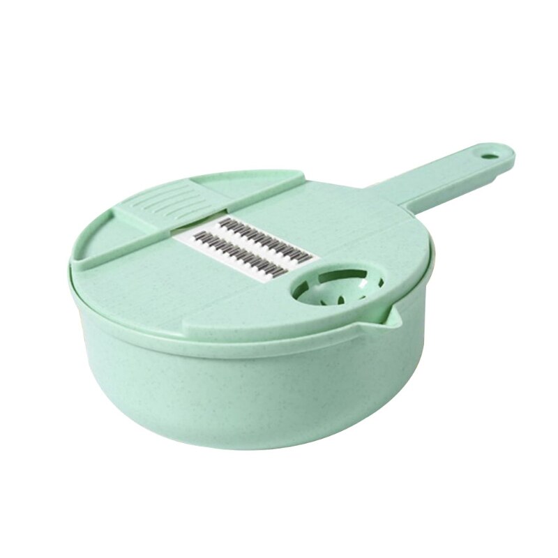 D08D Bowl Type Manual Slicer Vegetable Cutter Multi-Functional Round Manually Vegetable Cutter Practical Hand Operations Kitchen: Light Green