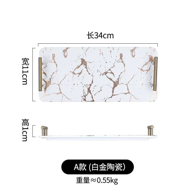 Bandeja de cerámica moderna de mármol dorado para restaurante, bandeja creativa para Sushi, plato de postre para desayuno en casa, accesorios de decoración para el hogar: D
