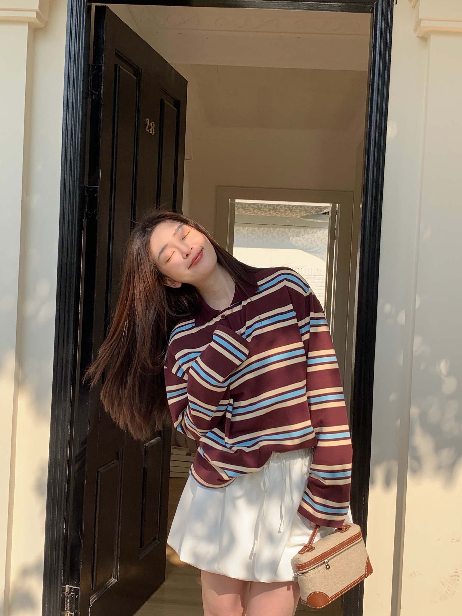 Sommer poloshirts dame langærmet crop top farveblok grøn stribet print poloshirts dame afslappede toppe stribet brun efterår