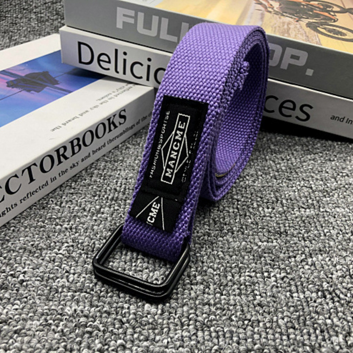 Cinturón de lona tejido con doble hebilla a la de 120cm para mujeres y hombres, accesorios para cinturones deportivos: Morado