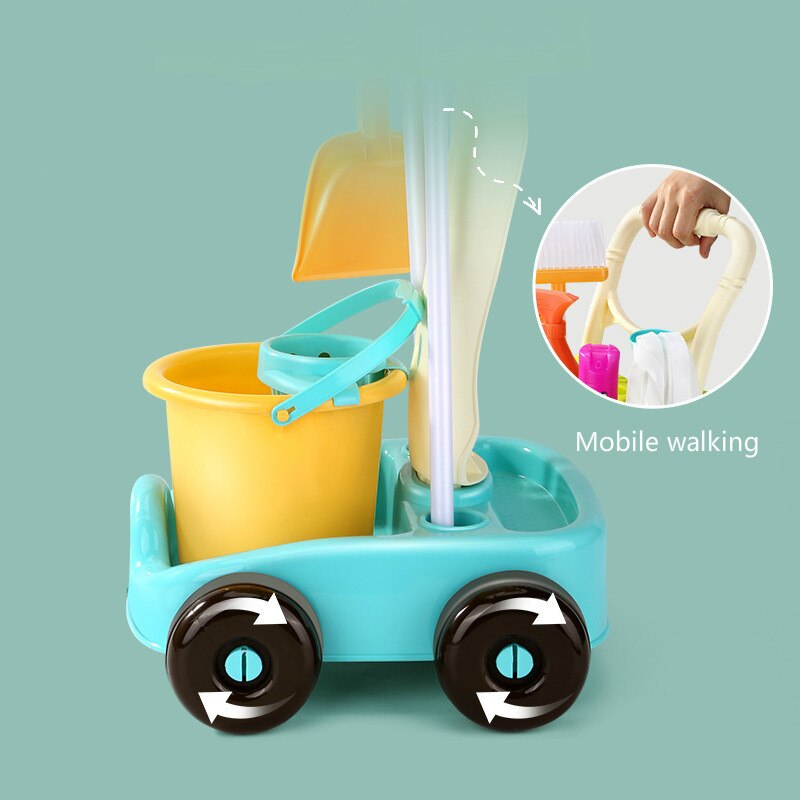 Product Children&#39;s Simulation Sweeping Toy Cleaning Kit Tool Trolley Simulation Play House Cleaning Toy Boy Girl Toy