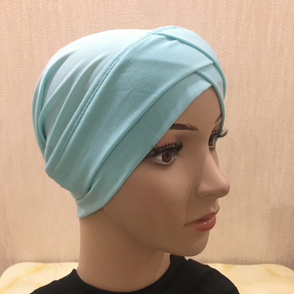 Muslimische Frauen Hijab Turban Hütte Kopf Schal Haarausfall Krebs Chemo Deckel Kopftuch wickeln Islamischen Mütze Motorhaube strecken Headwear Hütte: 16 Minze Grün