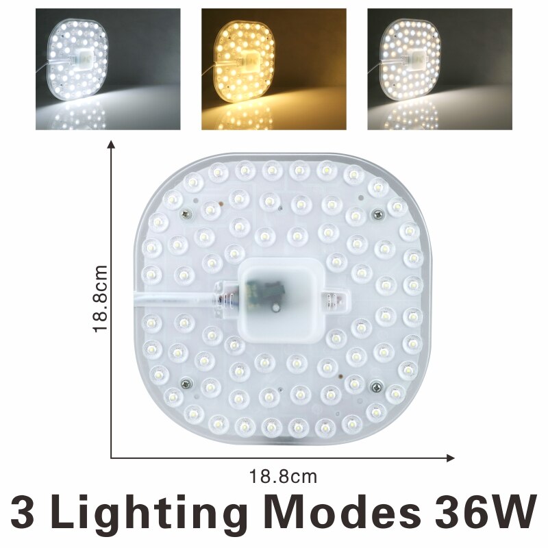 Led-loftslamper modul  ac220v 230v 240v 12w 18w 24w 36w led-lys udskift loftlampe belysningskilde praktisk installation: 3 belysningstilstande 36w