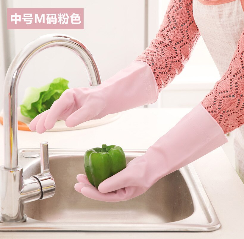 Thin Latex Household Gloves Kitchen Rubber Cleaning Bowl Washing Clothes Rubber Waterproof Household Gloves: Medium Pink