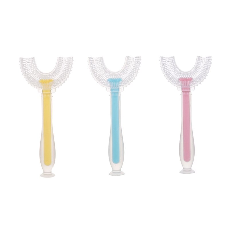 Handheld 360 ° U-Vormige Baby Tandenborstels Siliconen Borstelkop Mond Tandenborstel QX2D