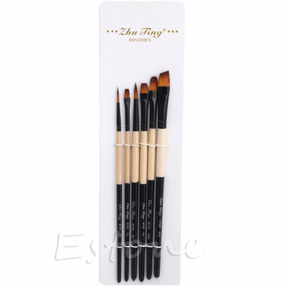 6 st/set platt nylon hårpensel gouache akryl oljemålning konsthantverk