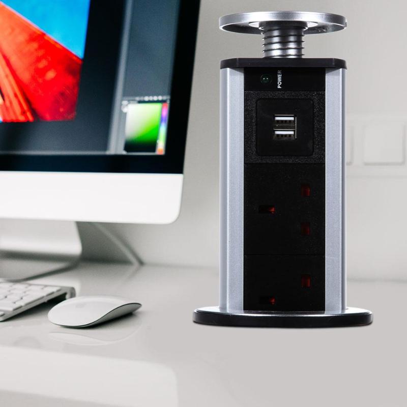 Pull Pop Up Electrical Three Plug Socket Double USB Table Socket Retractable Socket For Home Work Multipurpose