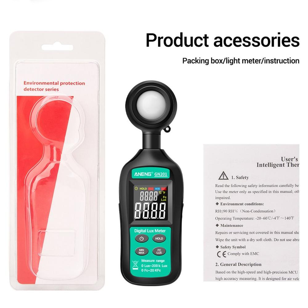 GN201 Luxmeter Digitale Lichtmeter 200K Lux Meter Photometer Uv Meter Uv Radiometer Handheld Illuminometer Photometer